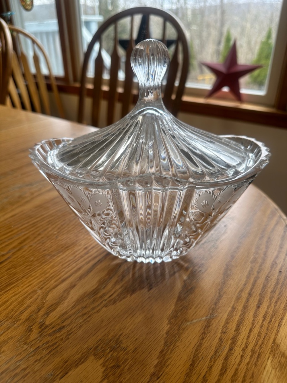 Clear Glass Lidded Candy Dish - Decorative Covered Serving Bowl